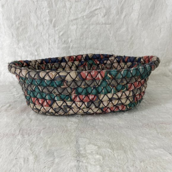 Vintage Other - Vintage Handwoven fabric Basket Polyester 2 handle oblong 90's Attic Find